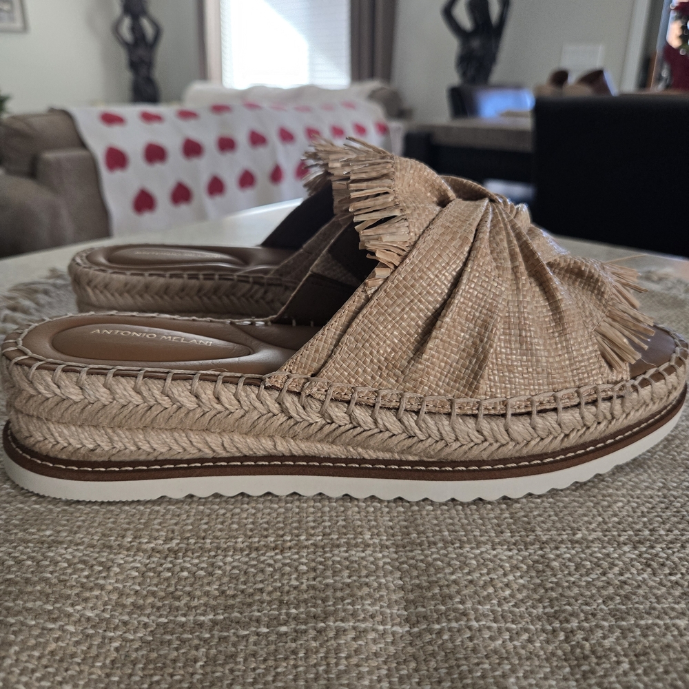 ANTONIO MELANI Callie Raffia Platform Espadrille Wedge Slide Sandals. Size 10